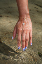Hand Chain - Single White Pearl with Gold Beads