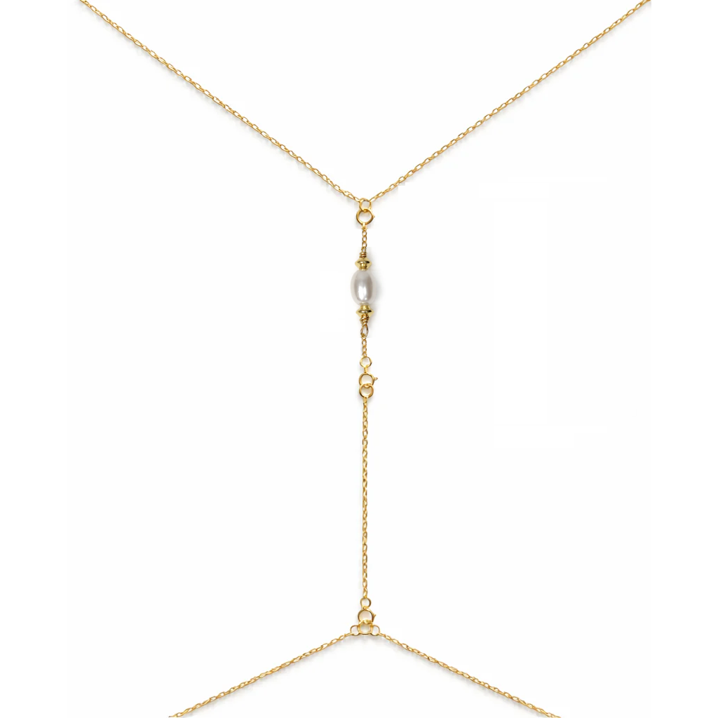 Body Chain Gold Wire-Wrapped Pearl