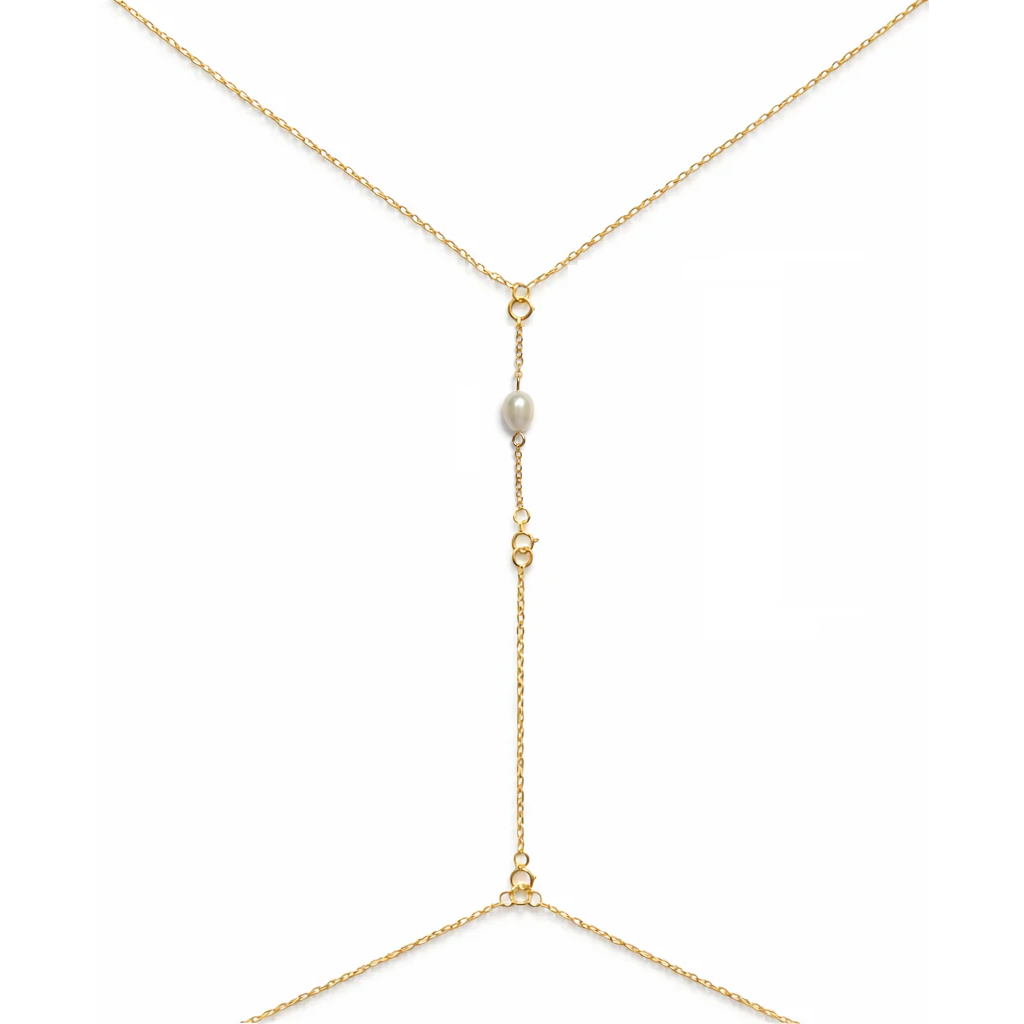 Body Chain Solitaire White Pearl Drop