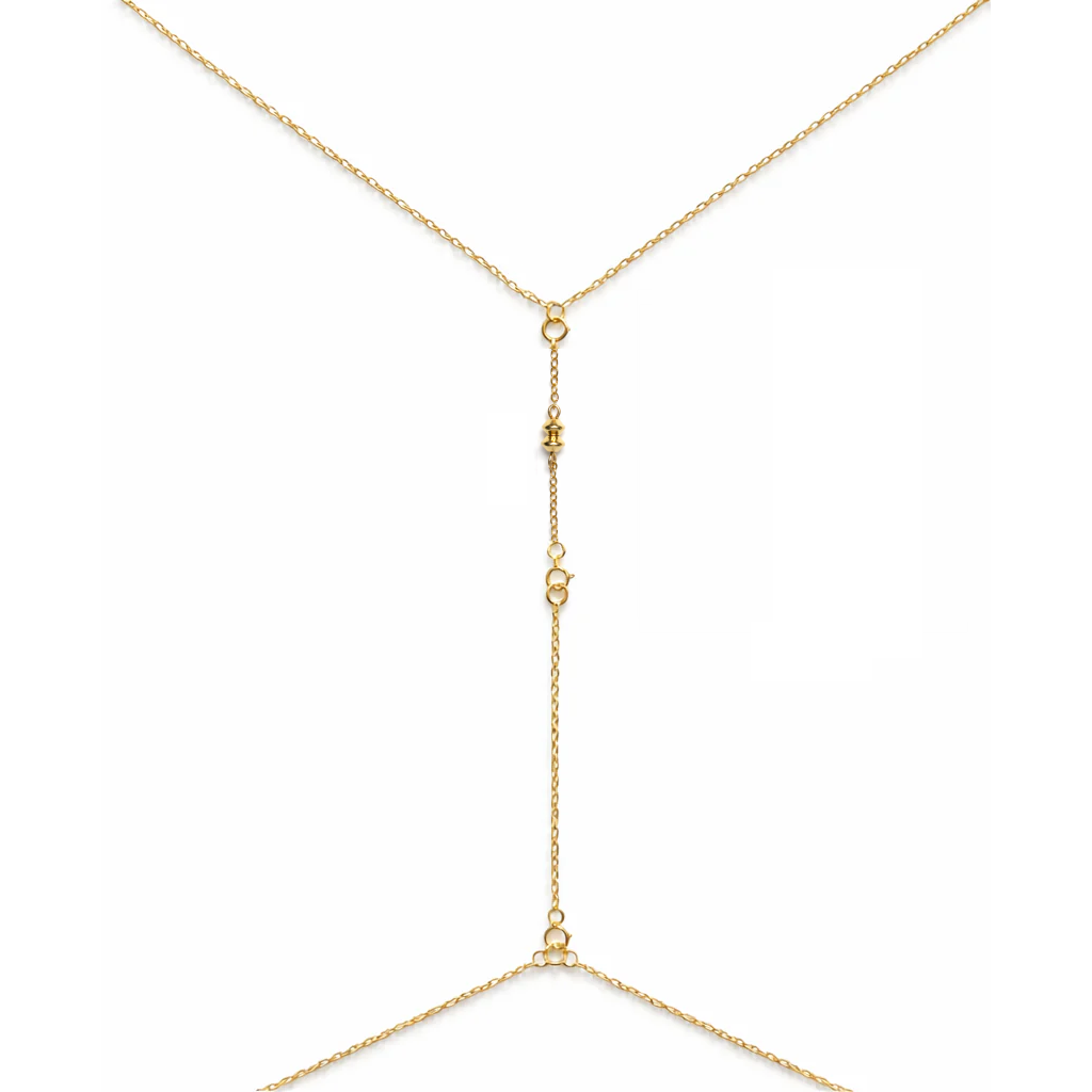 Body Chain Gold Bicone White Pearl