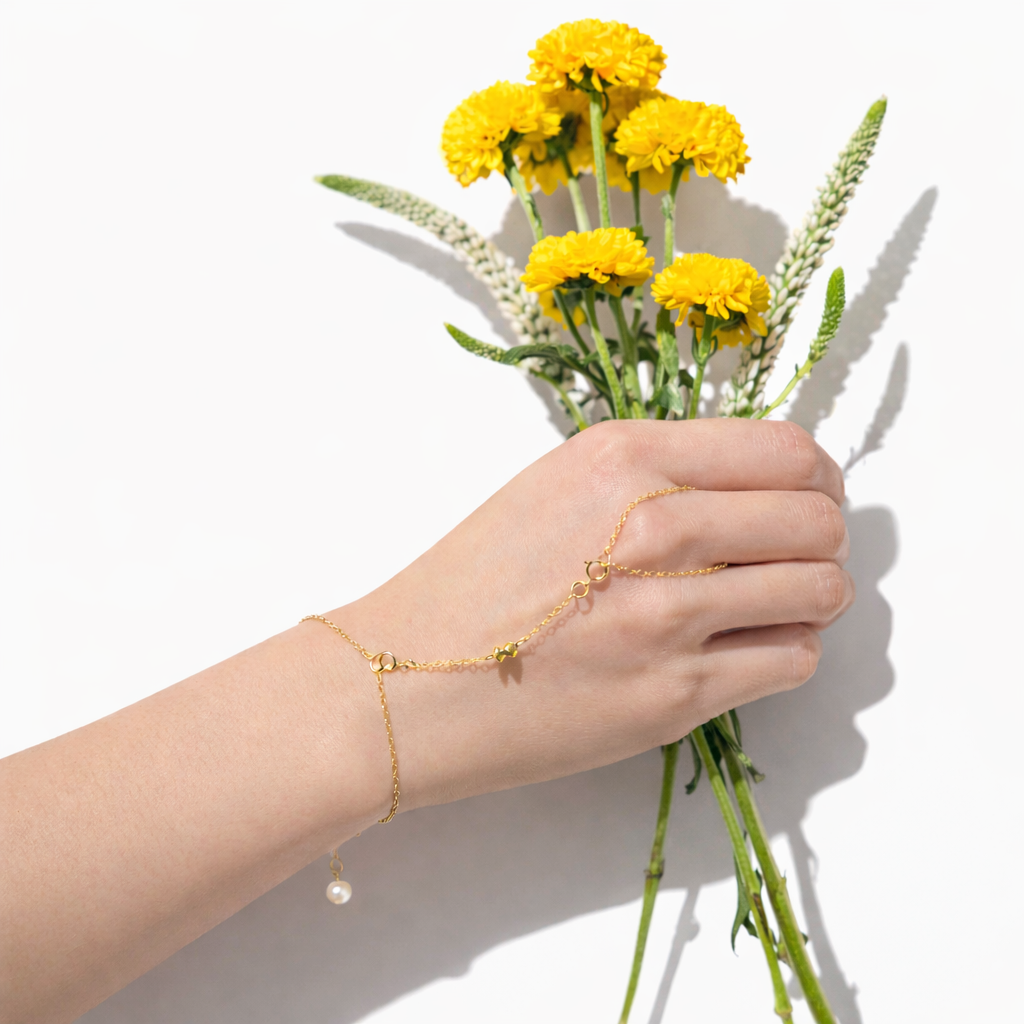 Hand Chain Double Yellow Bead