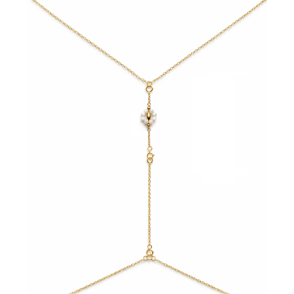Body Chain Gold Floral Pearl Cluster