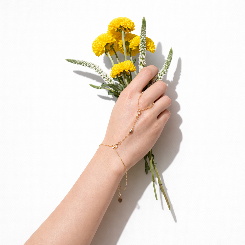 Hand Chain Single Gold Bead