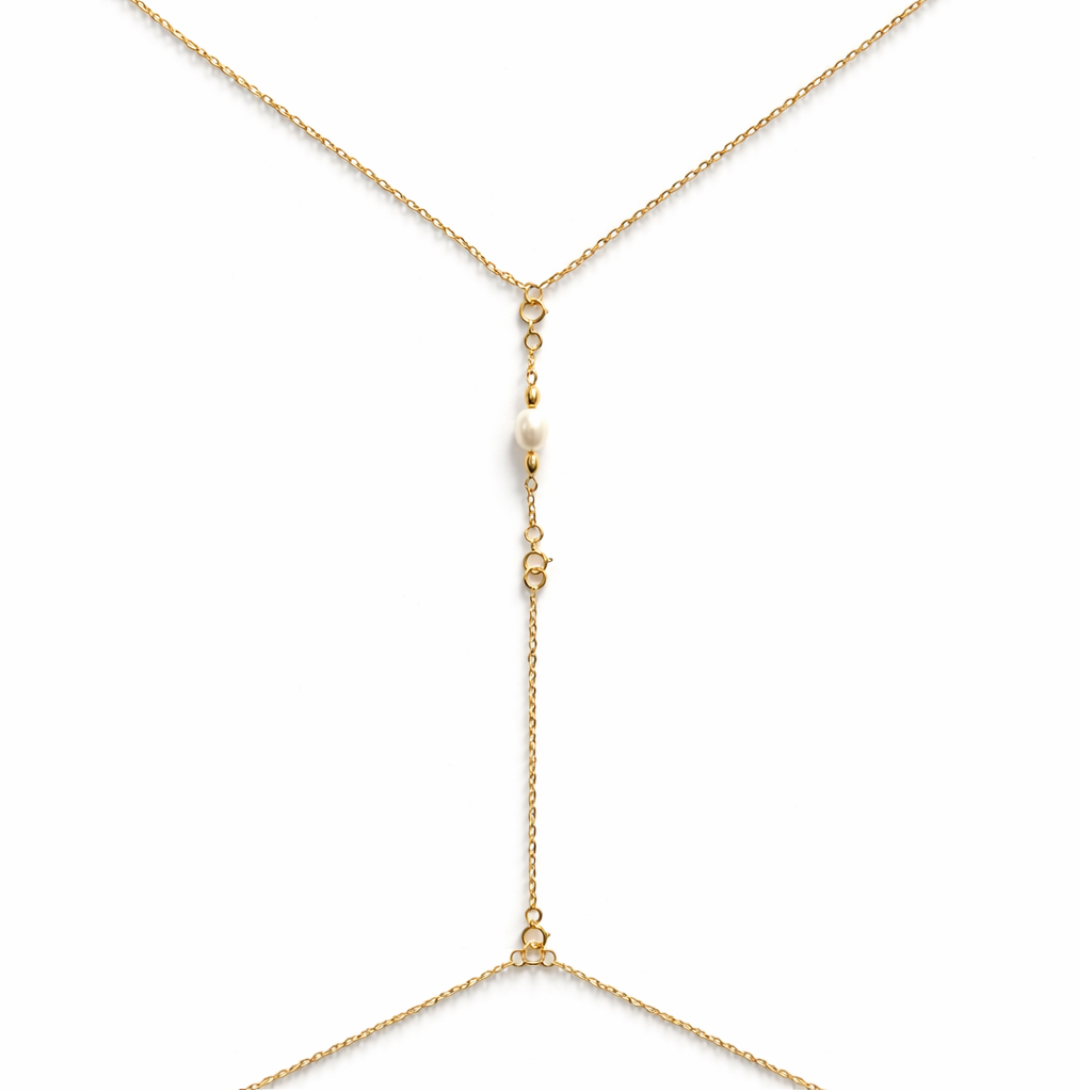 Body Chain Single White Pearl with Gold Beads